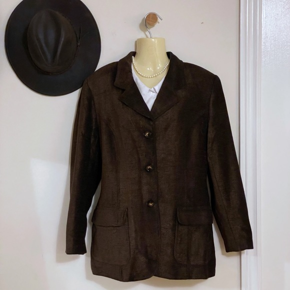 Vintage BURBERRY dark brown wool blend fully lined single breasted blazer, sz 8 - Picture 4 of 13